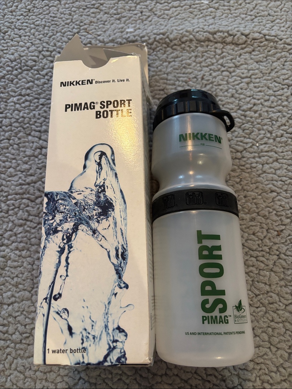 Nikken Pimag Sport Bottle - Frosted White with Green Logo